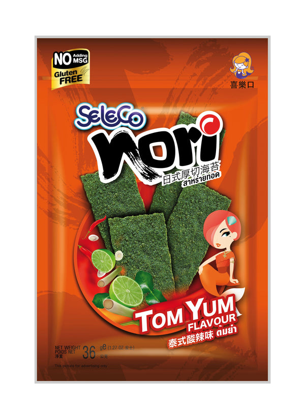 Crispy Seaweed-Tom Yam Flavour-36g BAG Seleco 冬陰酸辣味脆香紫菜 36g / 包裝